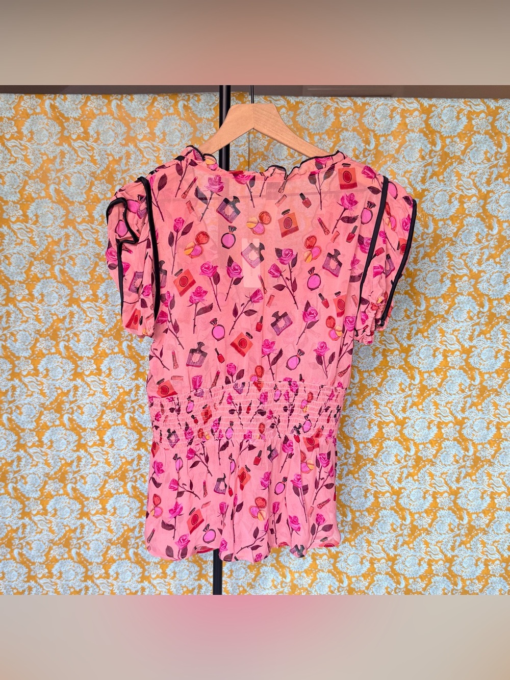 NWT - Maeve V Neck Puff Sleeve Printed Blouse Size M - Picture 7 of 10